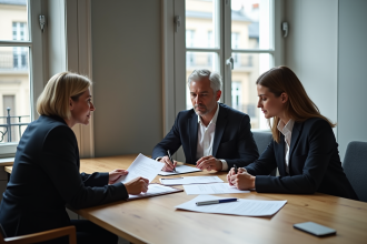 Couple français en immobilier à Paris avec agent