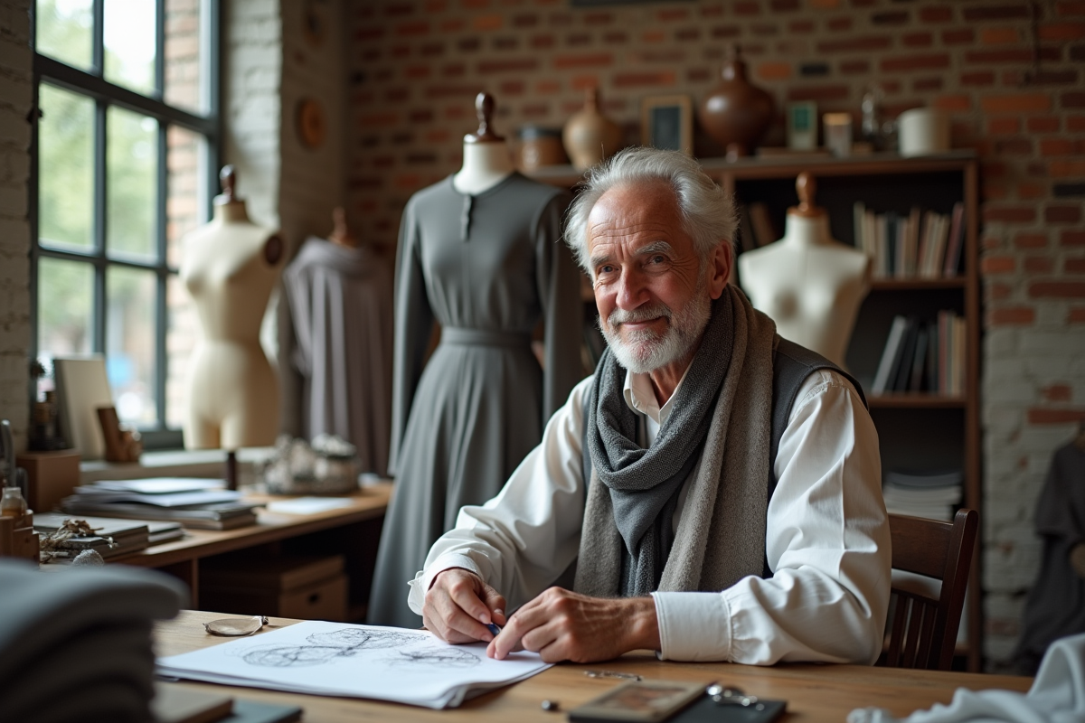 Designer mode âgé travaillant sur ses créations dans son atelier