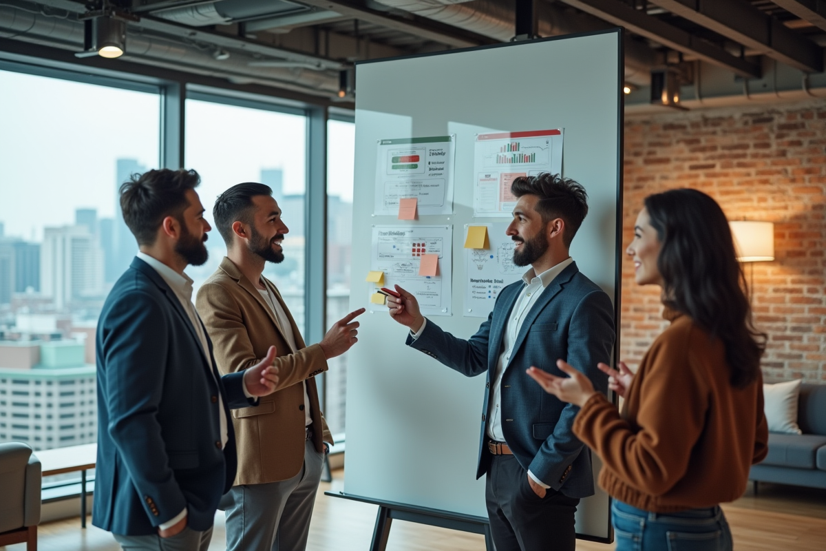 Groupe de trois personnes discutant autour d