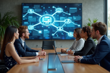 Groupe de professionnels en réunion dans un bureau moderne