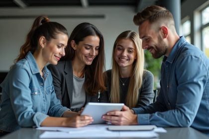 Groupe de professionnels RH en r&eacute;union dans un bureau moderne