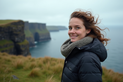 Jeune femme sur une falaise aux Faroe Islands