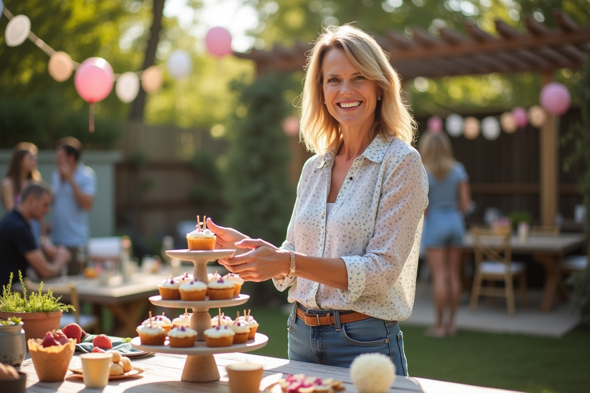 Femme arrangeant des cupcakes lors d