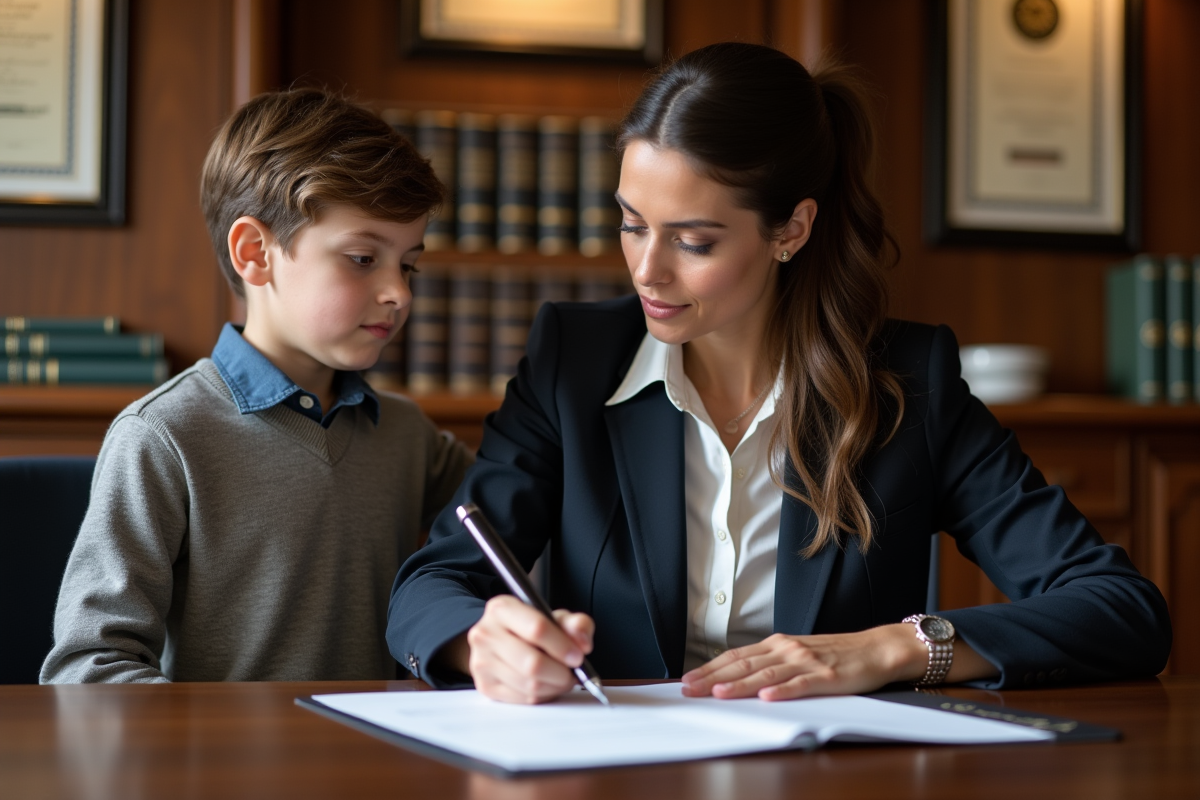 Femme signant un document officiel au bureau professionnel
