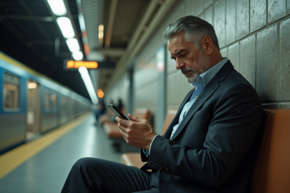Homme d'affaires seul dans le métro urbain pensif