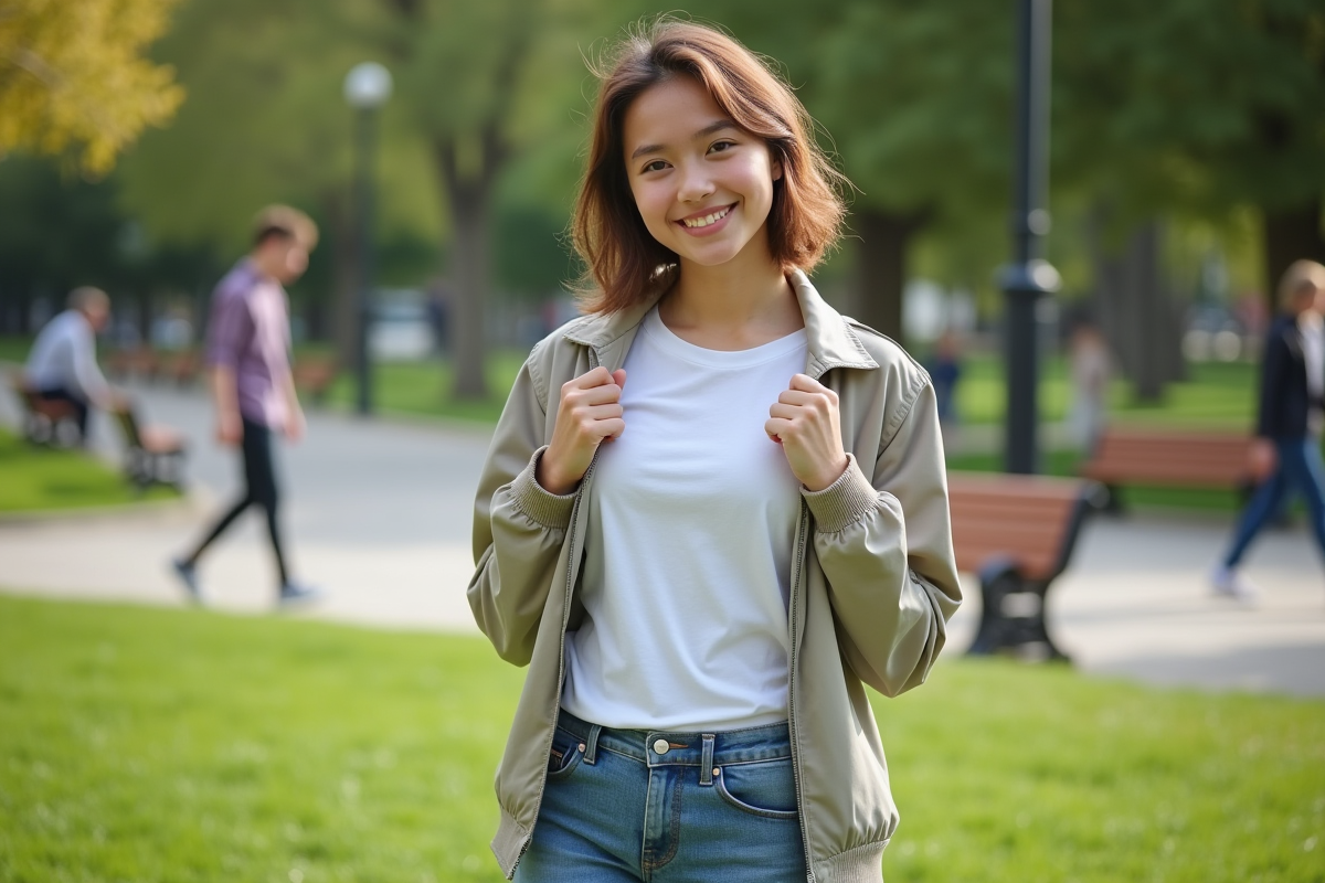 Jeune fille décontractée dans un parc en plein air