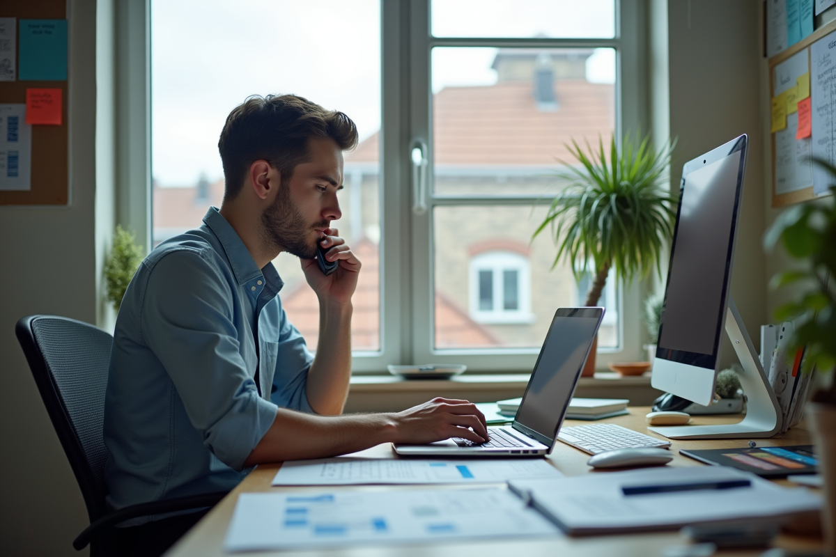 Jeune homme planifiant un événement sur son ordinateur