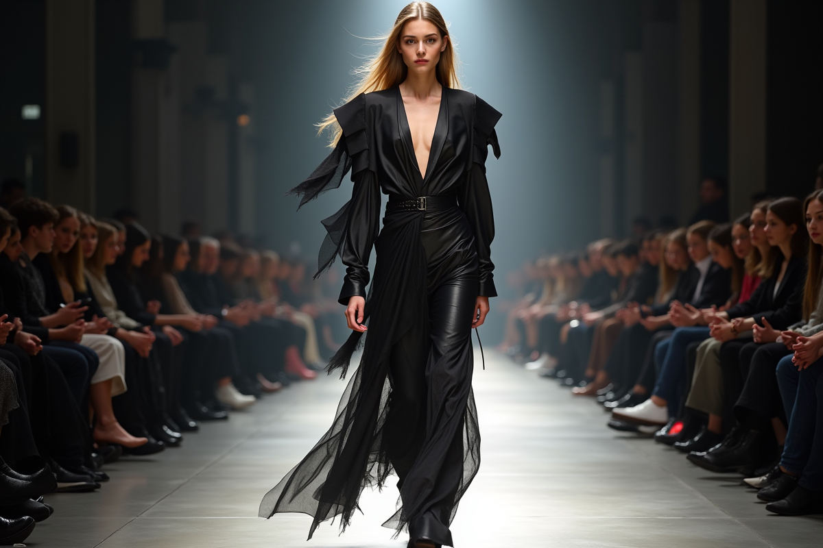 Jeune modele en tenue avantgarde sur le runway