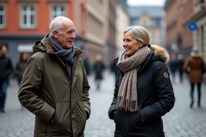 Deux Norvegiennes et Norvegien en hiver &agrave; Oslo