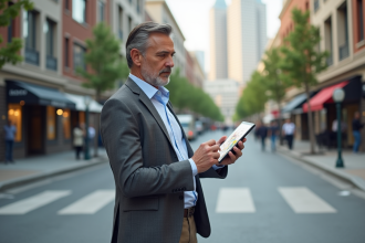 Urbaniste en extérieur examinant une carte de zonage
