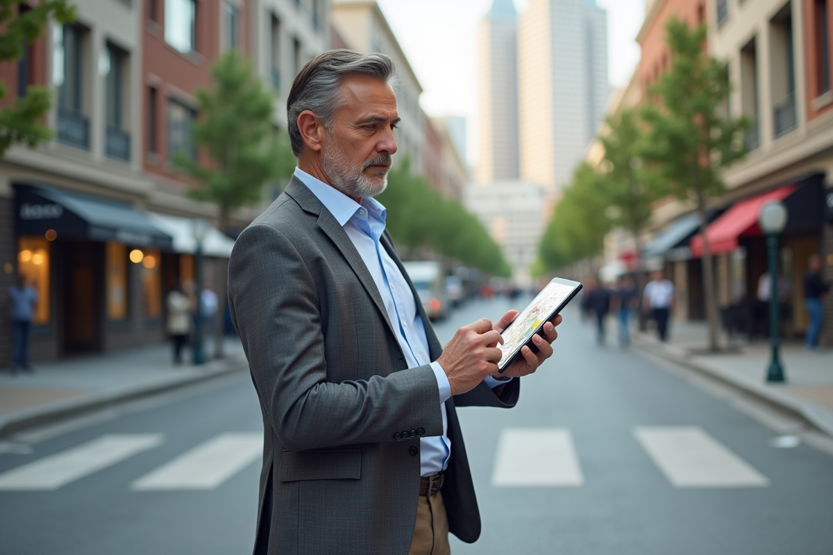 Urbaniste en extérieur examinant une carte de zonage